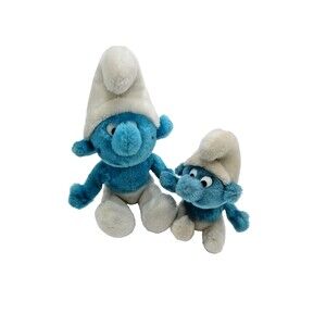 Peyo Smurf Wallace Berrie & Co 1979 & 1980 Plush Stuffed Animals (2) Blue Smurfs